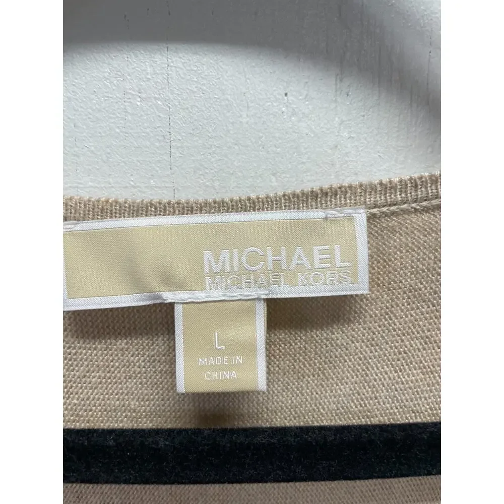 Michael Kors Women's Long Sleeve Beige Knit Sweater High-Low Hem Size Large